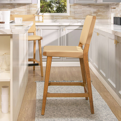 Pierre - Farmhouse Saddle Kitchen Island Counter Stool With Back - Sunkissed Beige Leather / Natural Jennifer Taylor Home