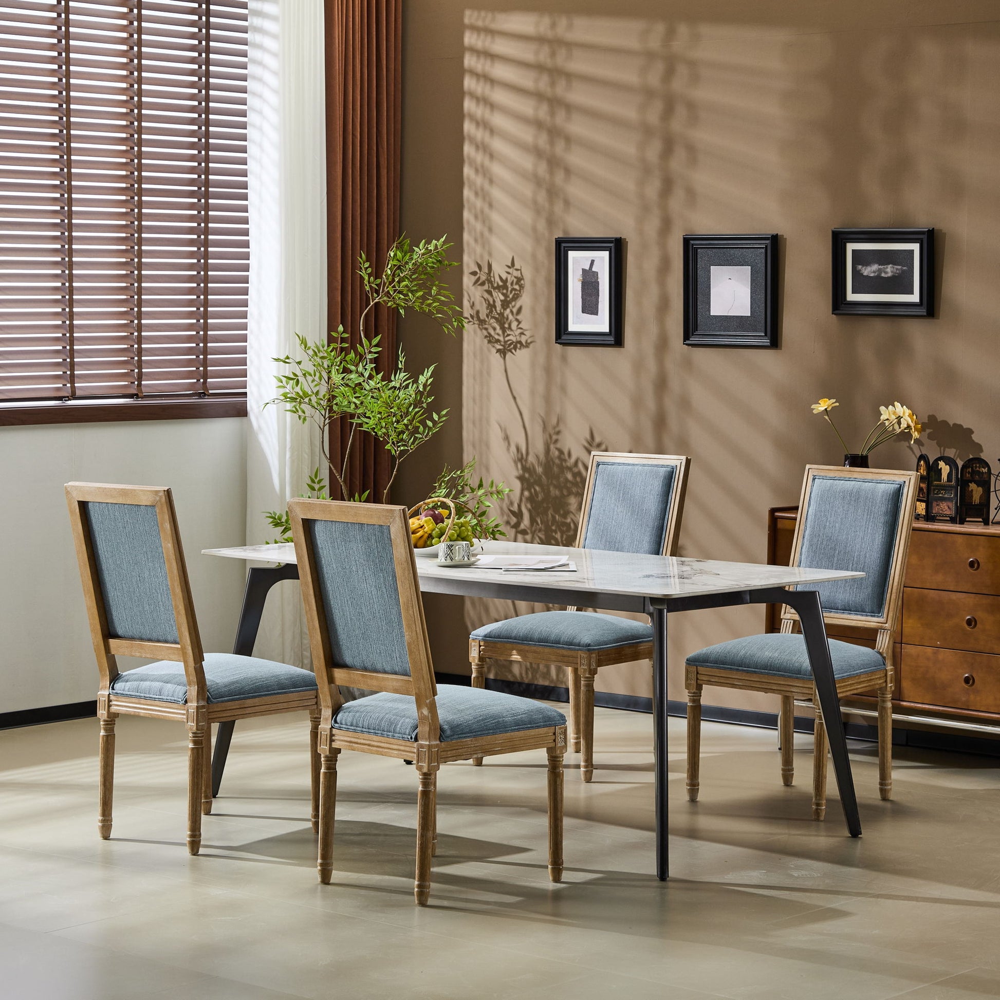 French Country Style Dining Chair With Upholstered Seating And Fluted Legs Noble House