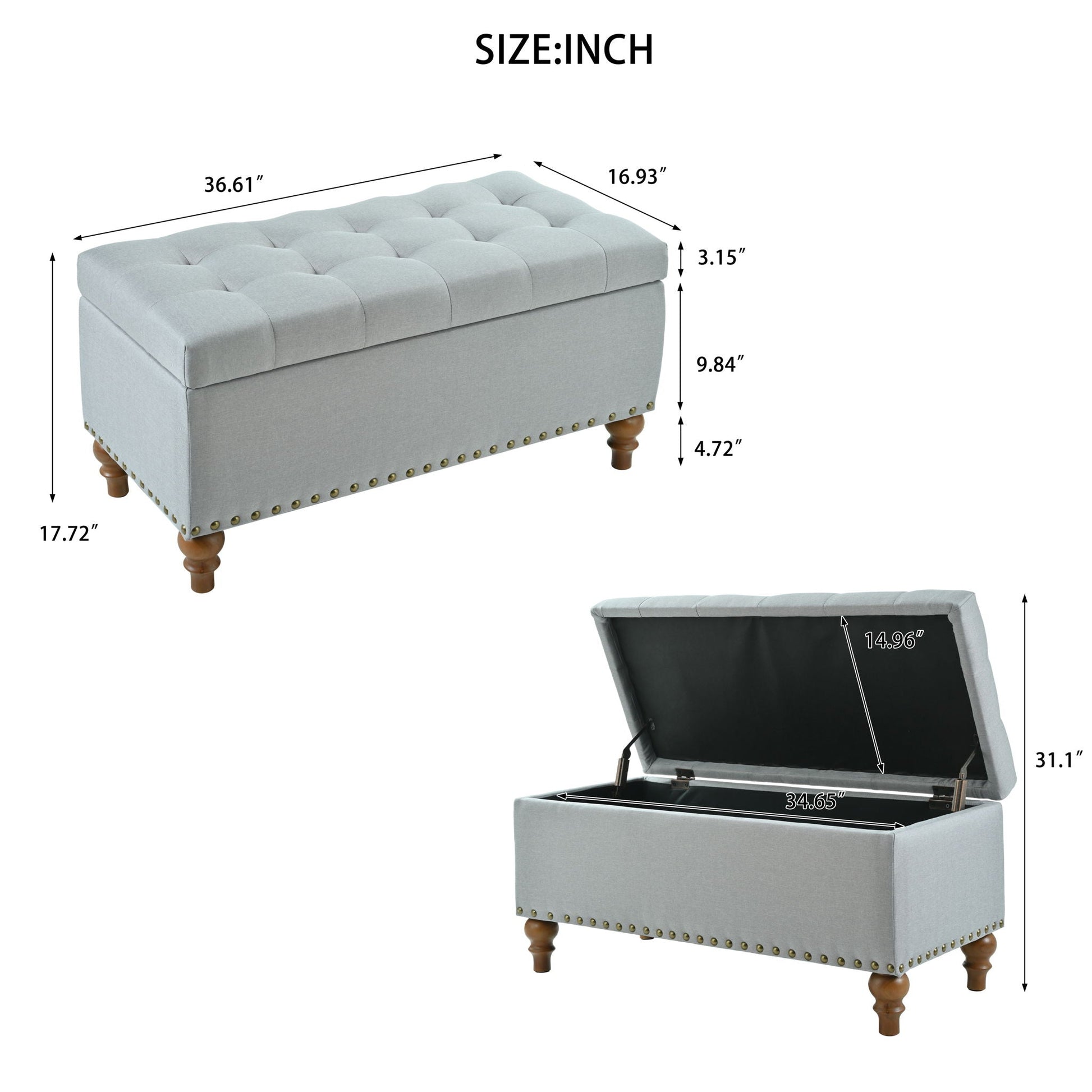 Upholstered Ottoman With Storage And Rivet Trim Home Essentials