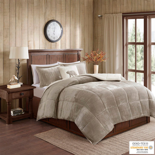 Alton - Down Alternative Comforter Set - Taupe / Ivory