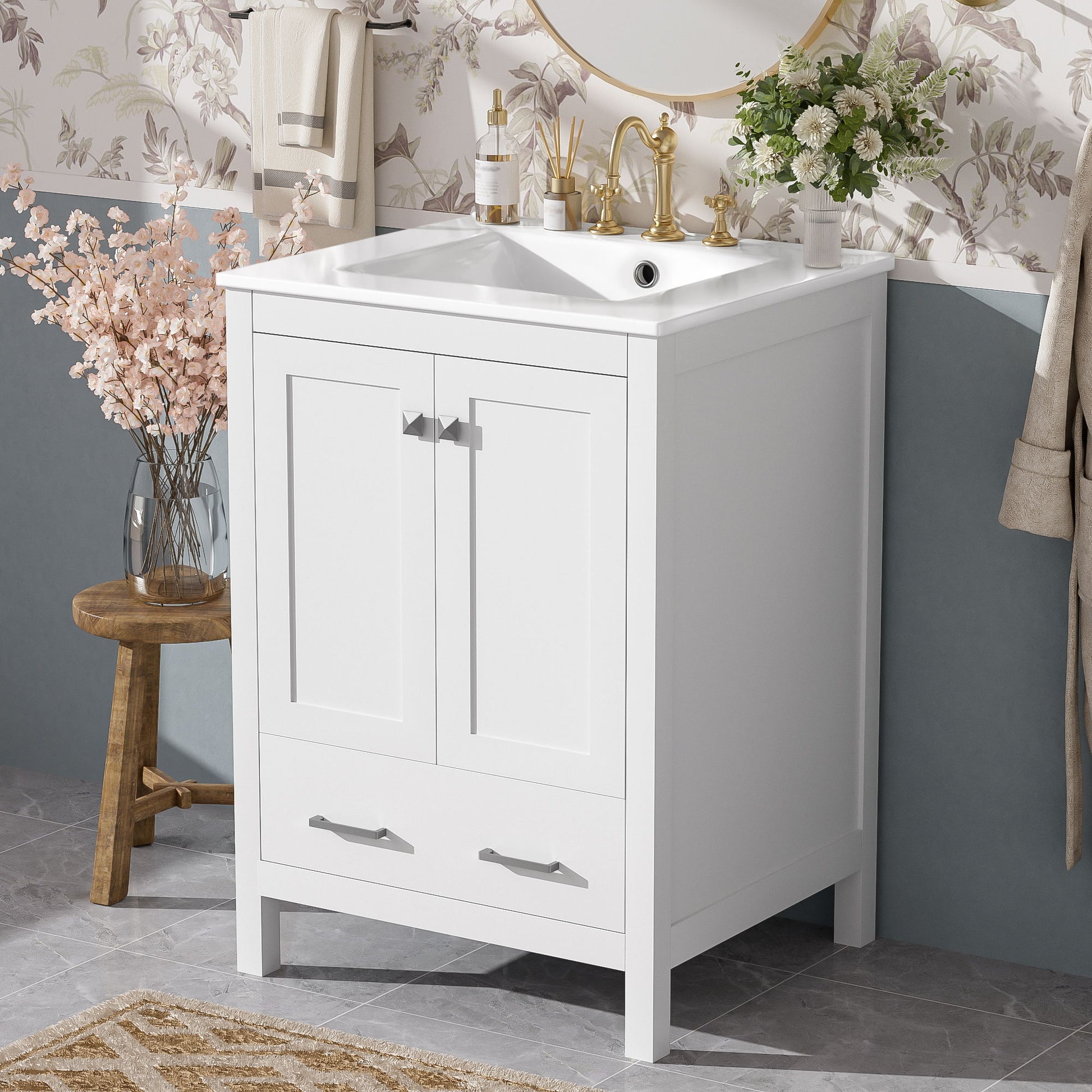 Bathroom Vanity With Integrated Undermount Ceramic Sink, 2 Doors And 1 Drawer, Soft Close Hinges Hearth and Haven