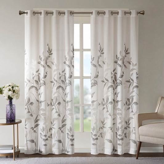 Cecily - Burnout Printed Window Panel - Gray Madison Park
