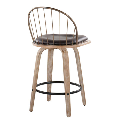 Riley - Farmhouse Fixed Height Counter Stool Round Footrest With Removable Cushion (Set of 2) - White Washed / Antique Copper / Brown Lumi Source