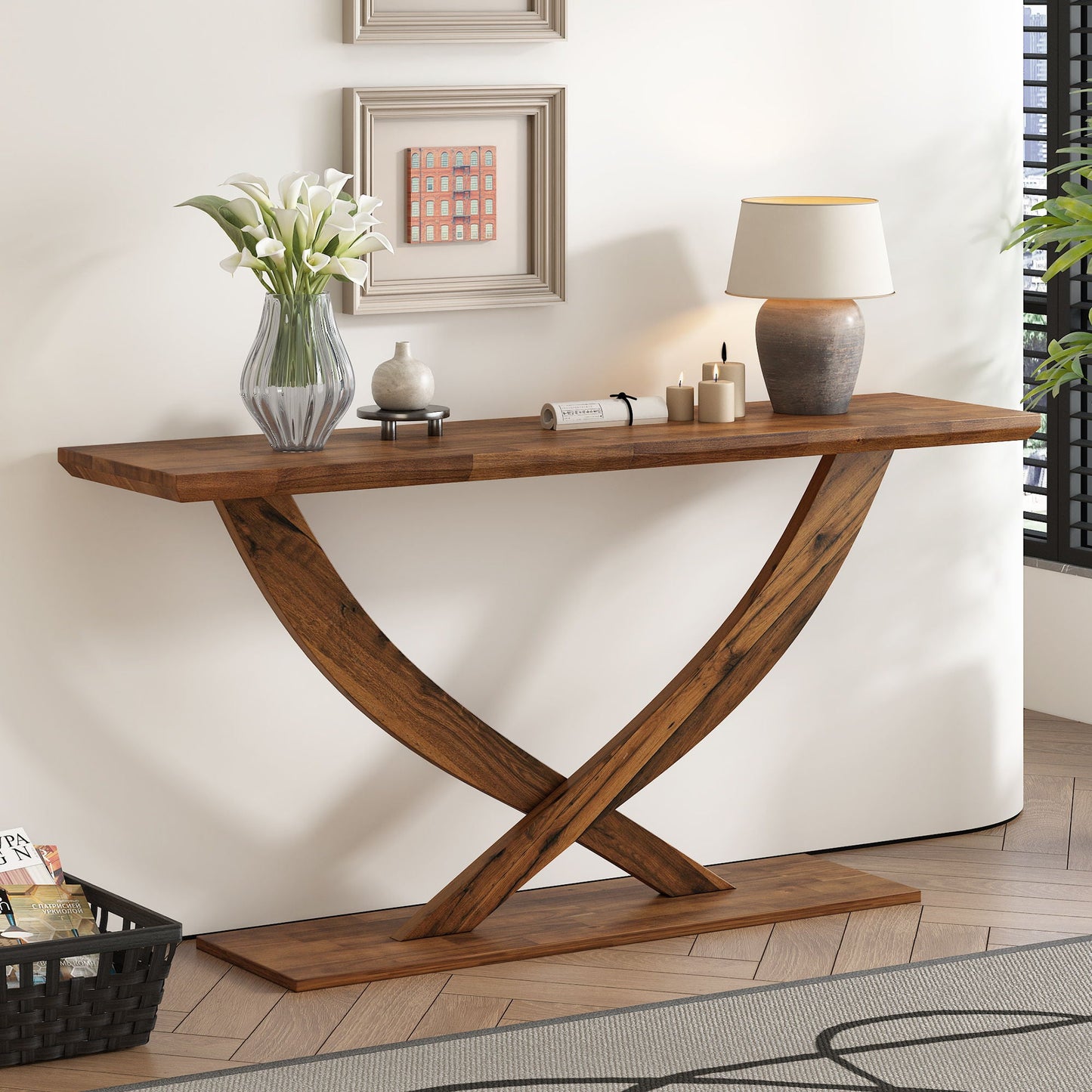 Console Table With Cross Leg Base And Reinforced Support Plate Noble House