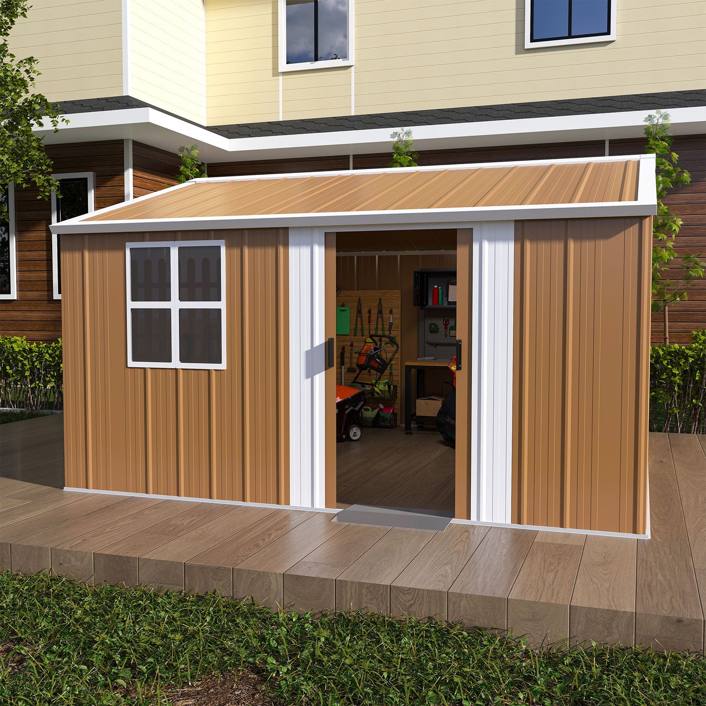 Heavy Duty Metal Storage Shed With Windows And Lockable Door, Weatherproof Outdoor Garden Shed Daily Nest