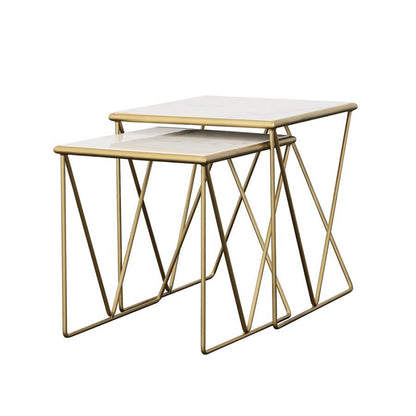 Bette - 2 Piece Marble Top Nesting Table Set - White And Gold