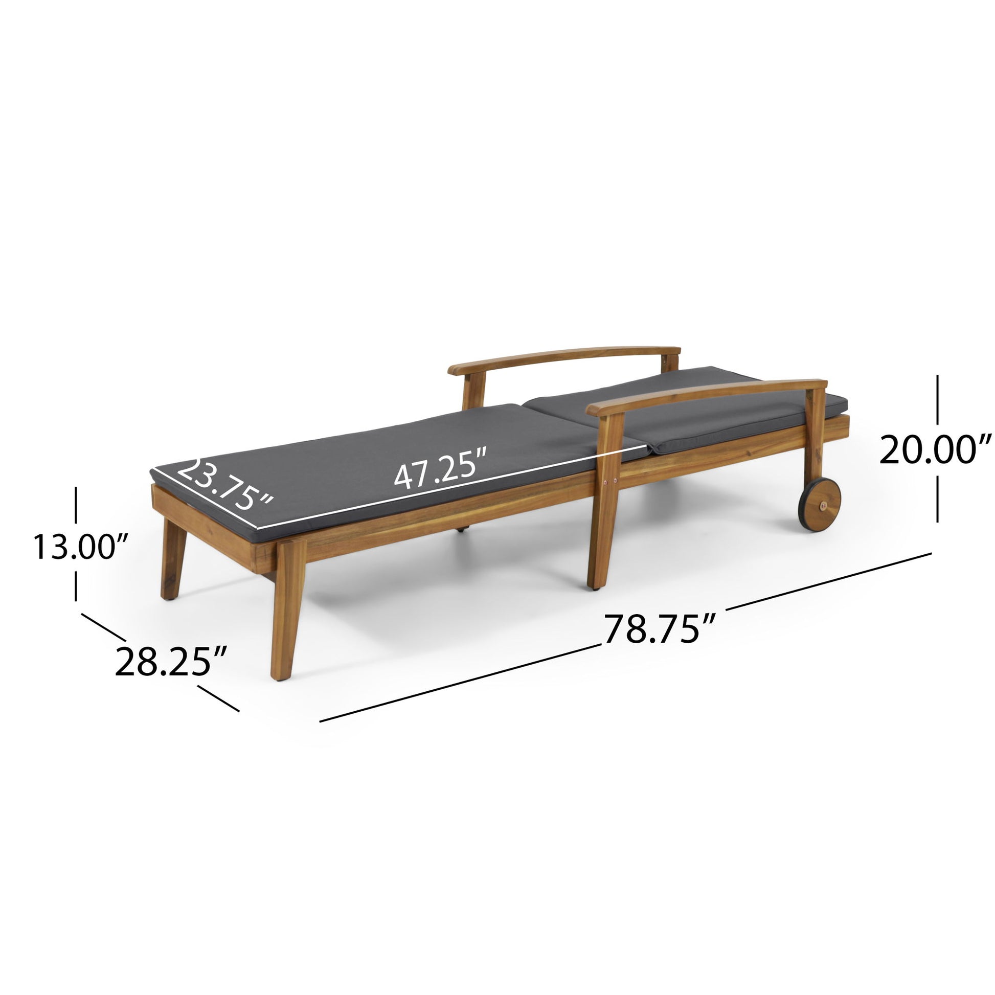Jason - Black Chaise Lounge Adjustable Acacia Wood Outdoor Furniture Noble House