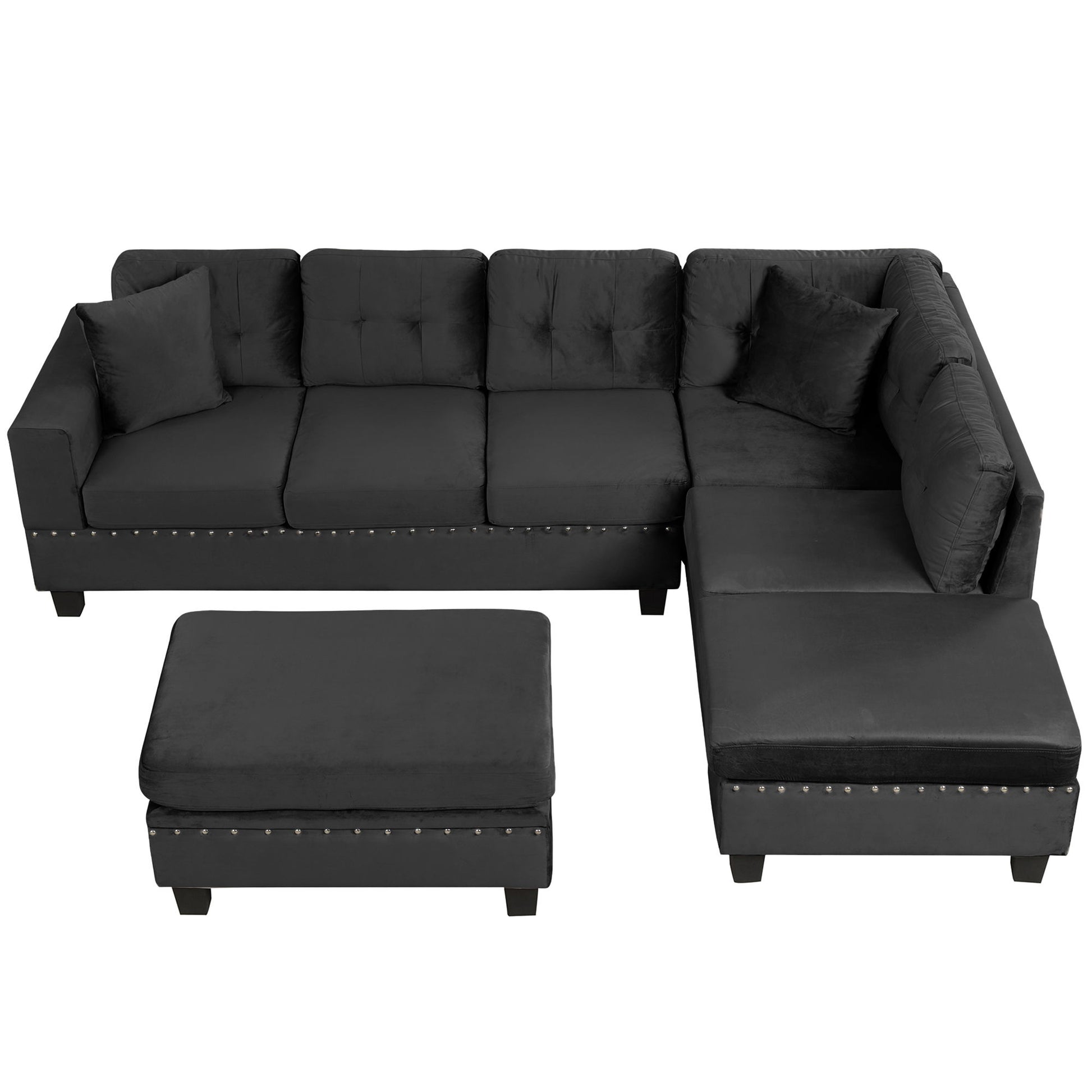 Modern Sectional Sofa With Storage Ottoman, L - Shape Couch With 2 Pillows And Cup Holders Hearth and Haven