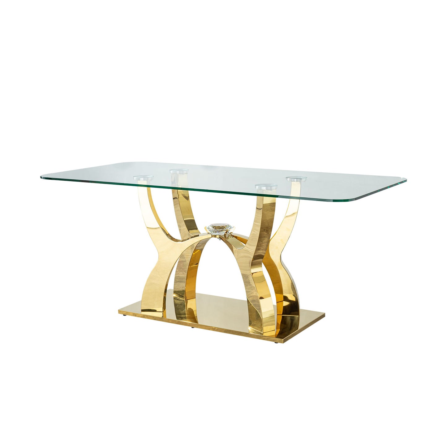 Tempered Clear Glass Rectangular Dining Table With Stainless Steel Base - Gold Home Essentials