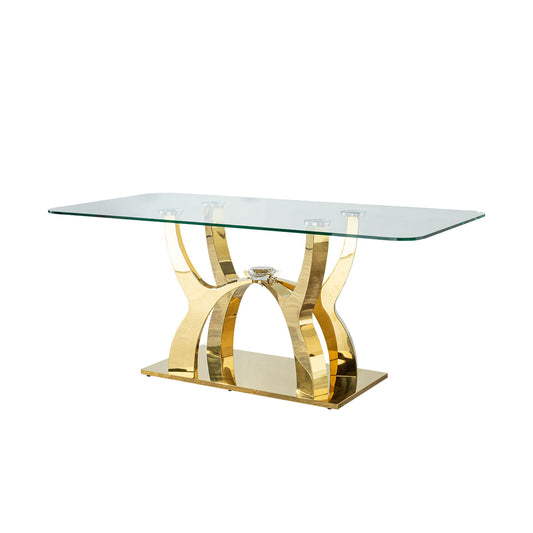 Tempered Clear Glass Rectangular Dining Table With Stainless Steel Base - Gold Home Essentials