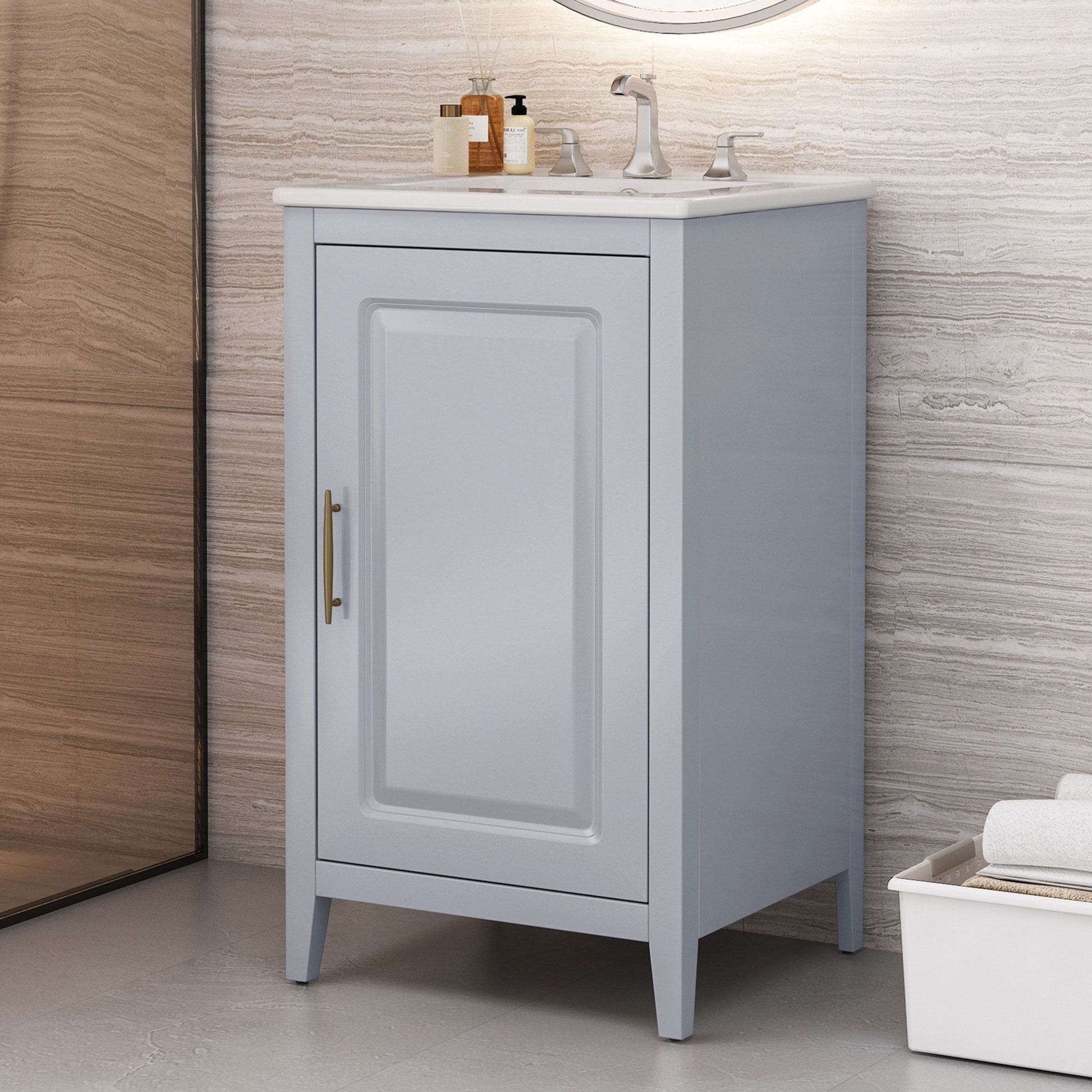 Modern Bathroom Vanity With Sink, Functional Drawer, Soft- Closing Door Noble House