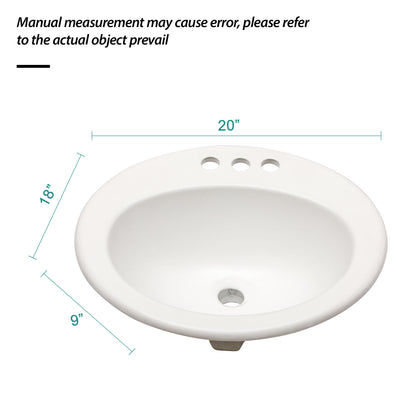 20 X 18" Modern Ceramic Oval Undermount Bathroom Sink With 3 Faucet Holes - White Daily Nest