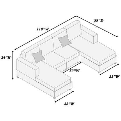 U-Shaped Sectional Set With Cushion Back Armless Chairs Right And Left Arm Chaise Home Essentials