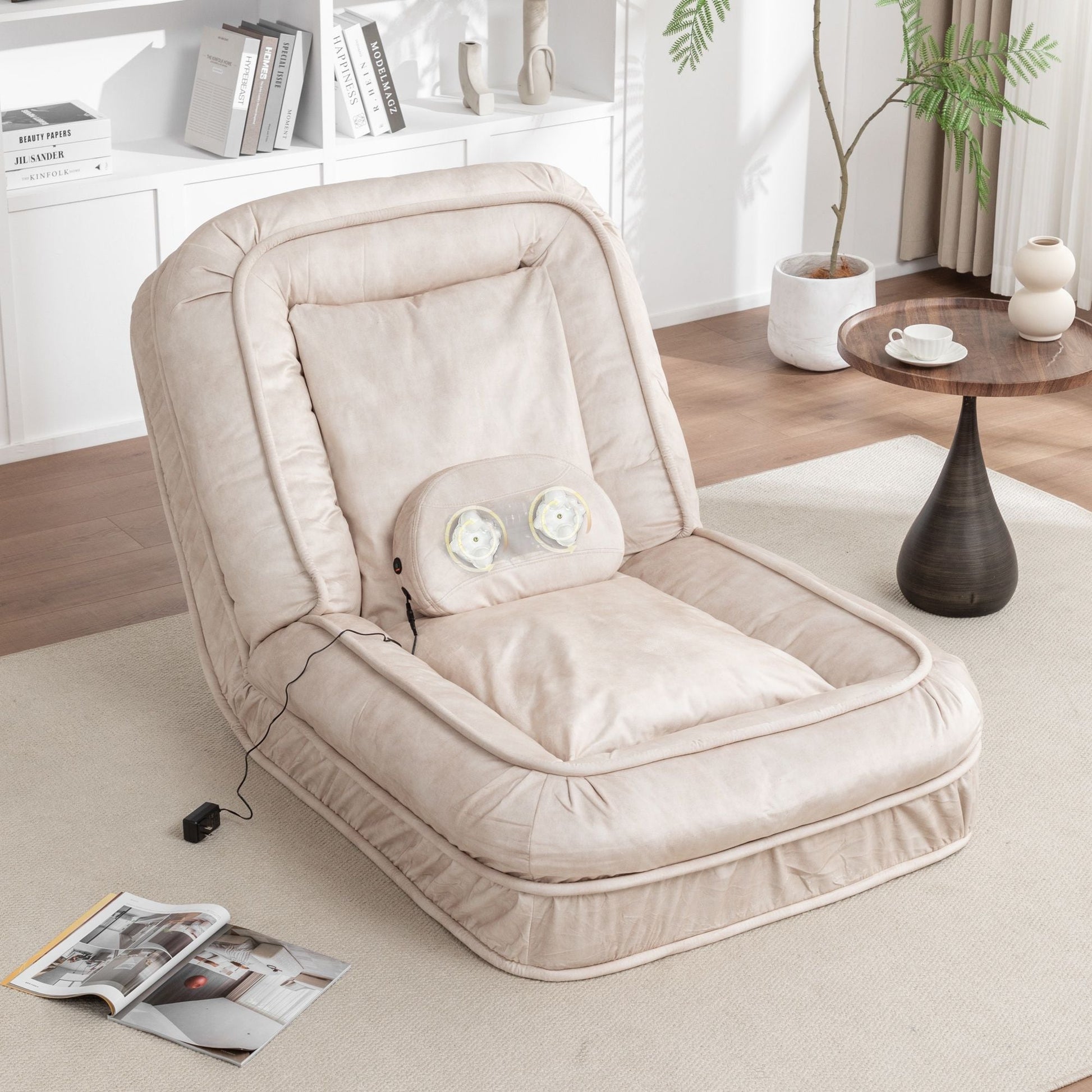 Upholstered Human Dog Bed And Pets, Bean Bag Floor Sofa With Massage Pillow, 5 Adjustable Positions & 2 Soft Pillows Home Essentials