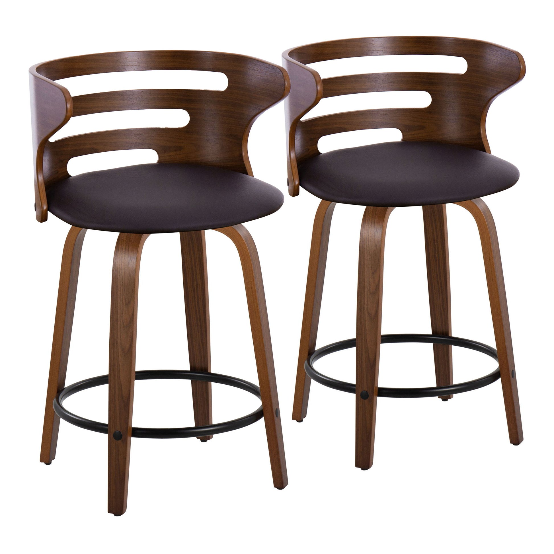 Cosini - Mid-Century Modern Fixed Height Counter Stool With Swivel With Round Footrest (Set of 2) - Walnut / Brown Lumi Source