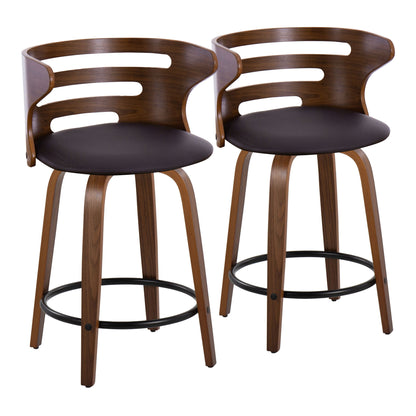 Cosini - Mid-Century Modern Fixed Height Counter Stool With Swivel With Round Footrest (Set of 2) - Walnut / Brown Lumi Source