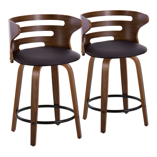 Cosini - Mid-Century Modern Fixed Height Counter Stool With Swivel With Round Footrest (Set of 2) - Walnut / Brown Lumi Source