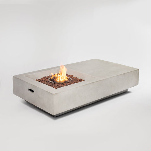 Propane Gas Fire Pit Table, 50000 Btu Rectangular Concrete Fire Pit For Outside Patio Deck Garden Backyard - Light Gray Home Essentials