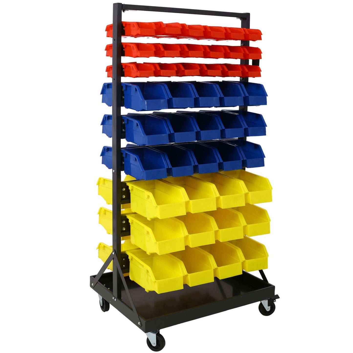 90 Parts Bin Shelving Storage Organizer With Locking Wheels For Shop Garage And Home - Black / Yellow