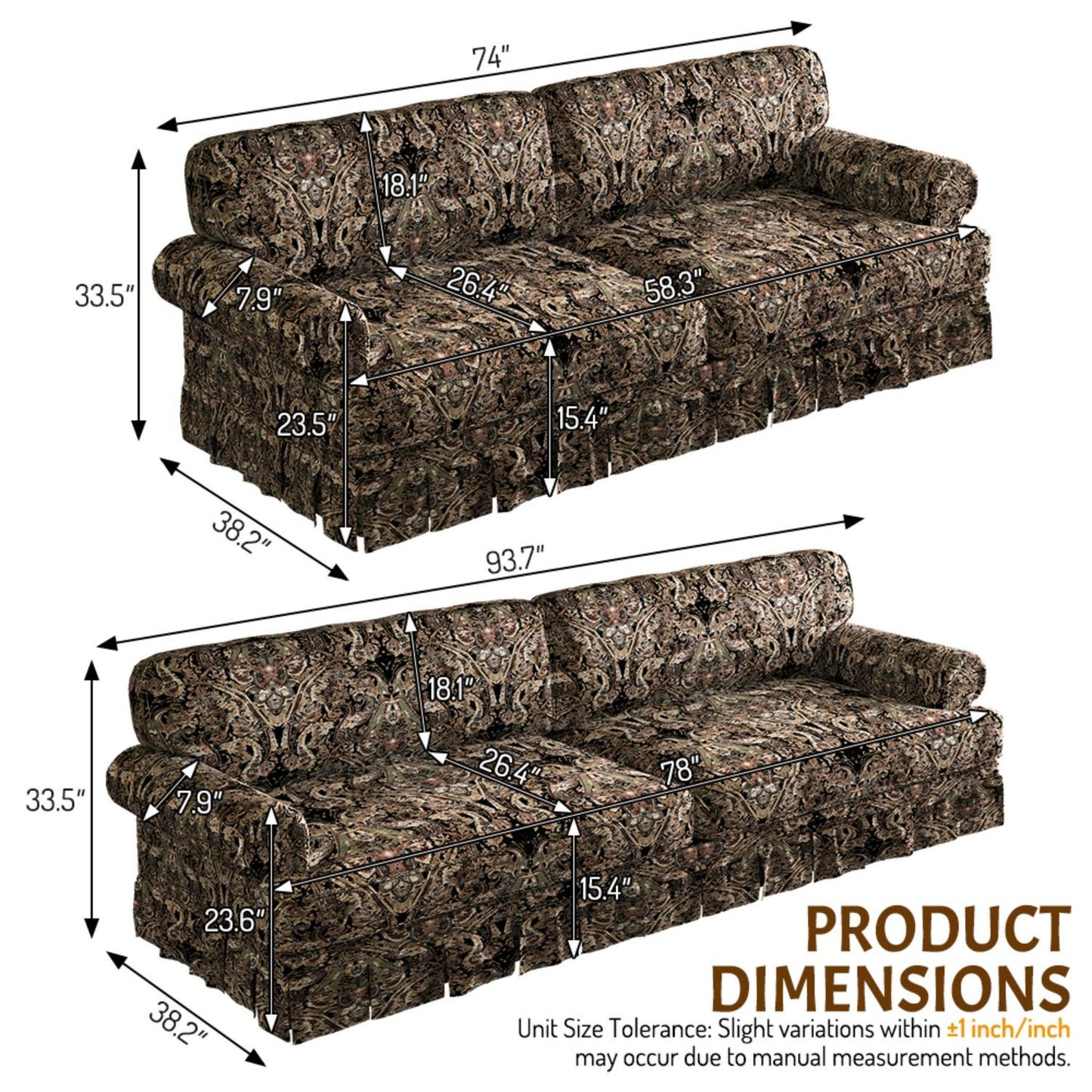 Luxuriously Comfortable Cloud Couch With Elegant Rolled Arms & Pleated Skirt Design Home Essentials