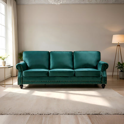 3 Seater Sofa With Nailhead Trim And Turned Legs For Living Room US Pride
