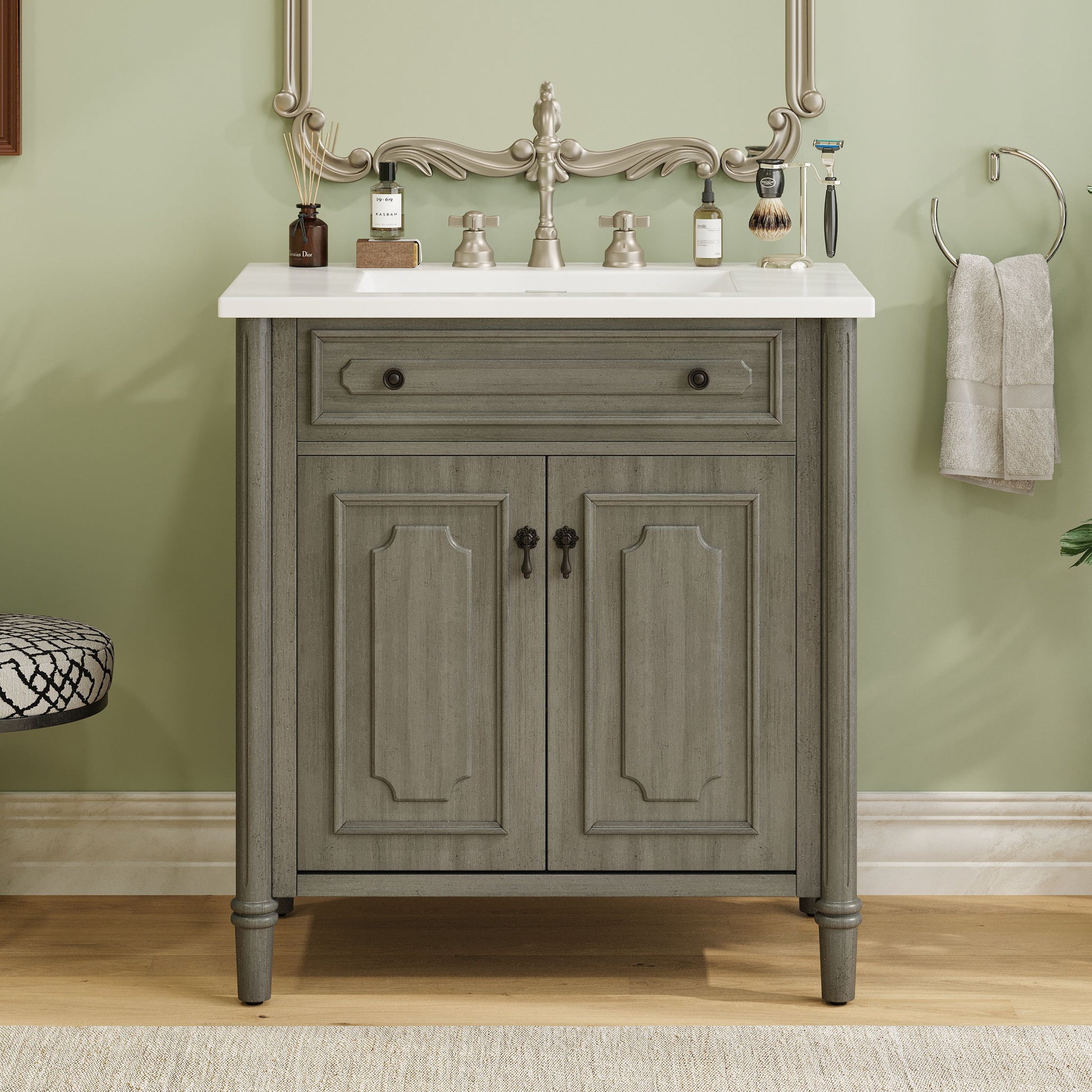 Vintage Bathroom Vanity With Sink, Rustic Cabinet With Soft Close Doors Noble House
