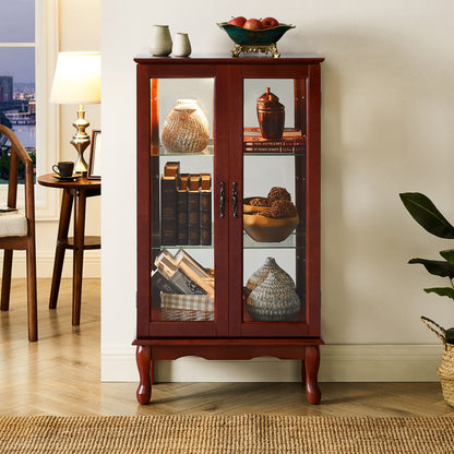 Curio Cabinet Lighted Curio Diapaly Cabinet With Adjustable Shelves And Mirrored Back Panel, Tempered Glass Doors (3 Tier), (E26 Light Bulb Not Included)