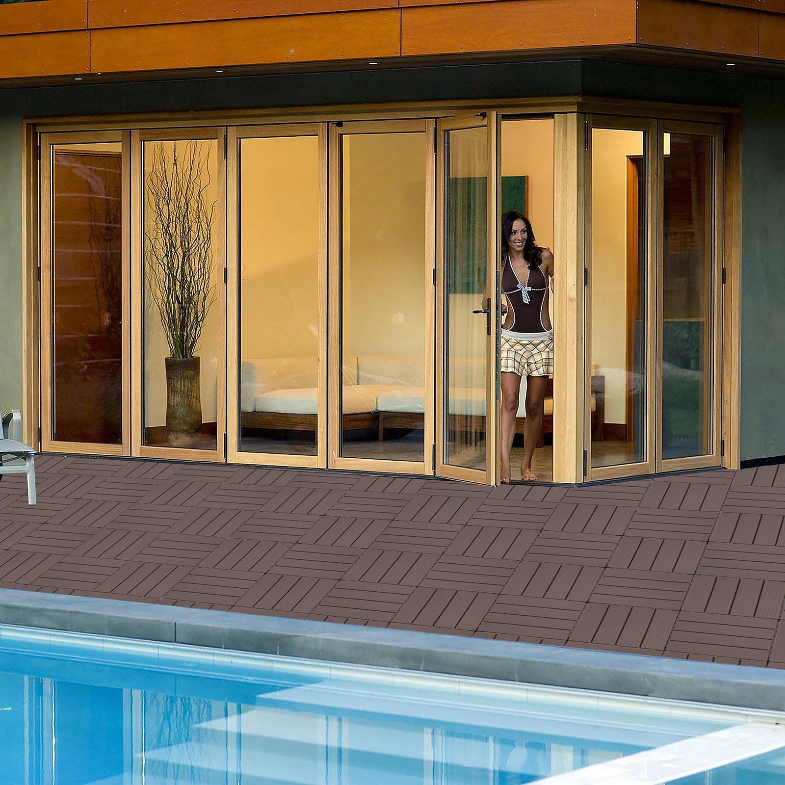 Plastic Interlocking Deck Tiles, Waterproof All Weather Use Daily Nest