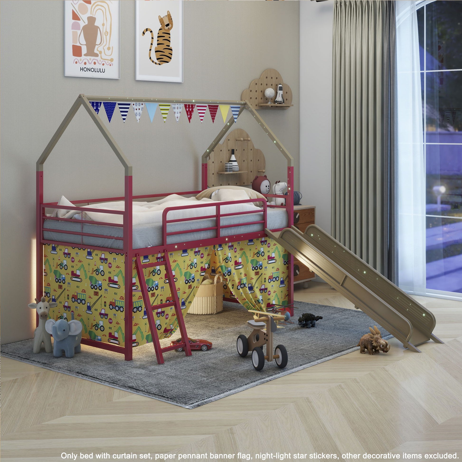 Jack - House Loft Bed With Slide And Curtain Set House & Home Furniture