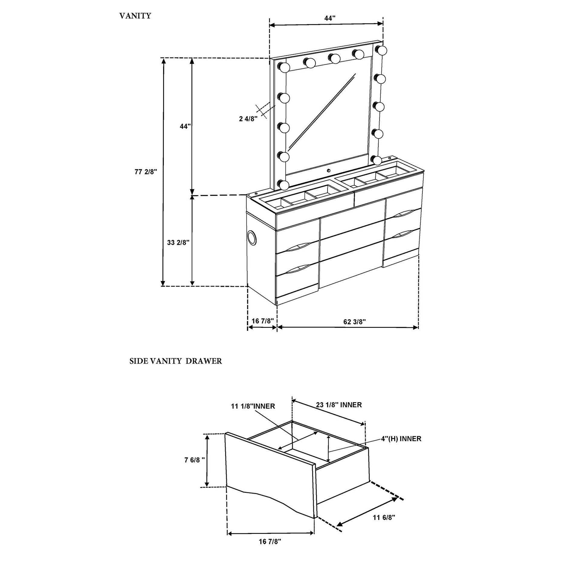 Elisa - Vanity Set With Stool And LED Bulbs Global Furniture USA