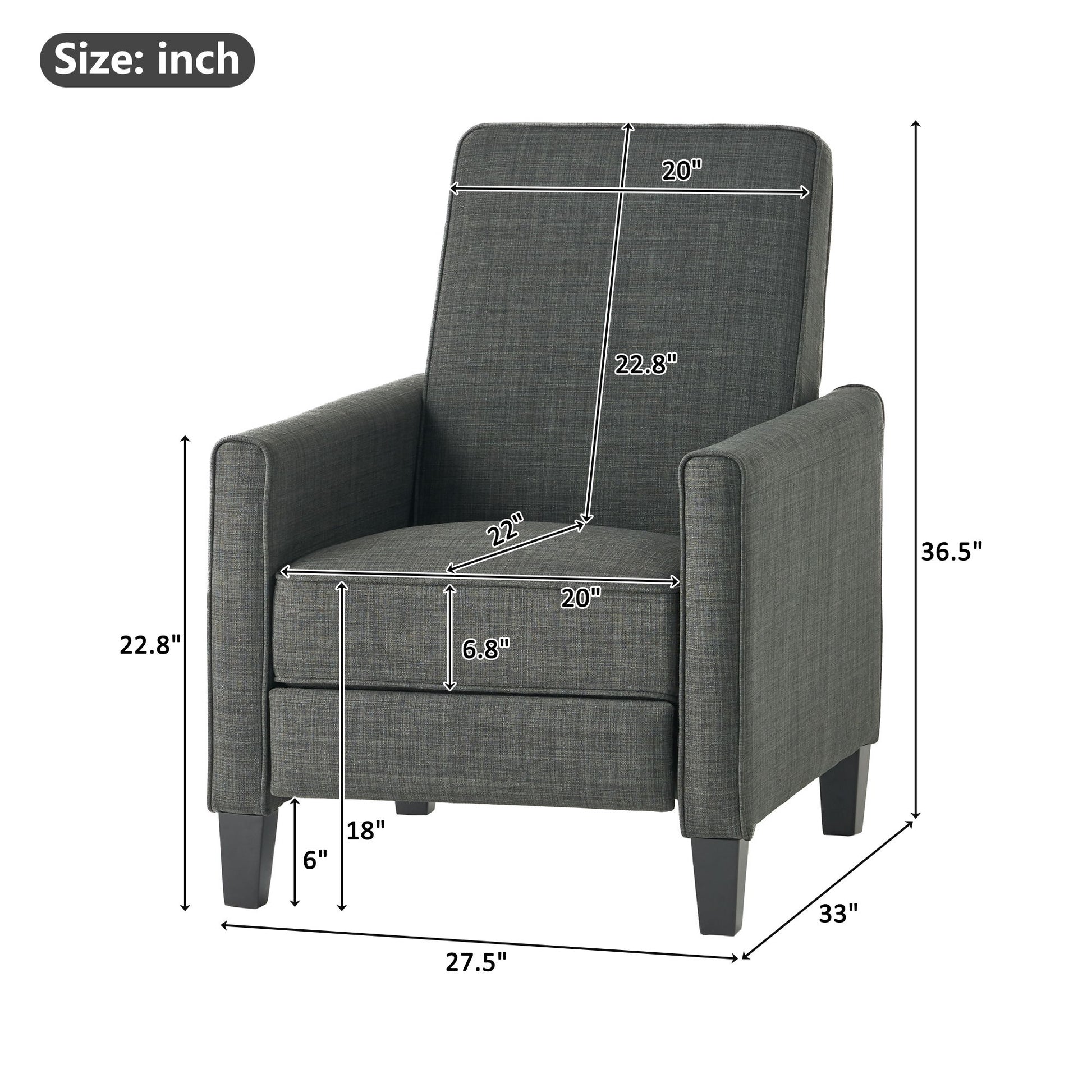Upholstered Push Back Recliner Chair For Living Room Noble House