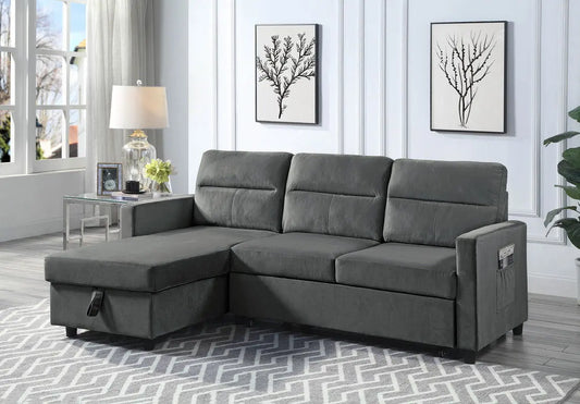 Ivy - Velvet Reversible Sleeper Sectional Sofa With Storage Chaise And Side Pocket Lilola Home