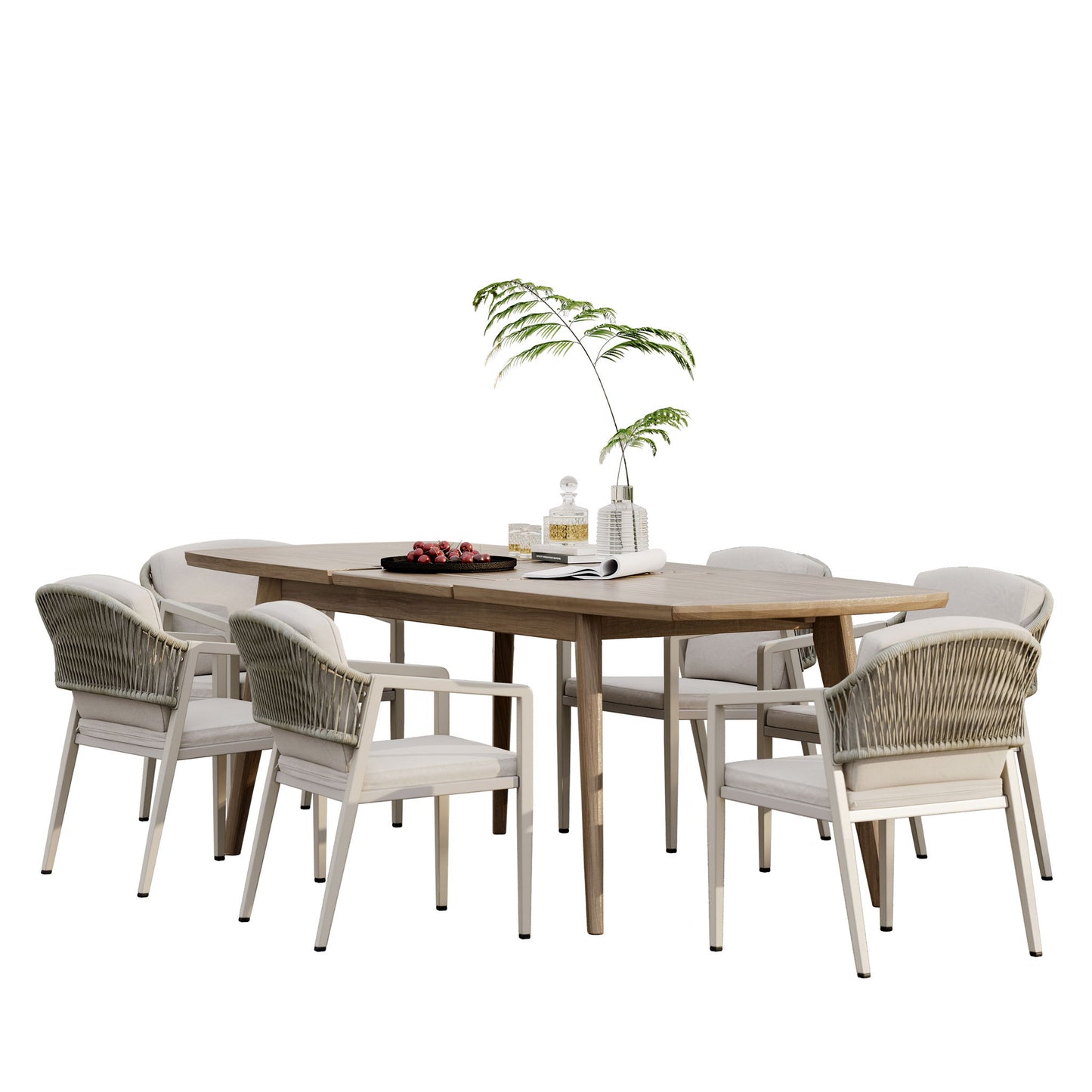 Modern Outdoor Dining Set With Expandable Acacia Wood Table Noble House