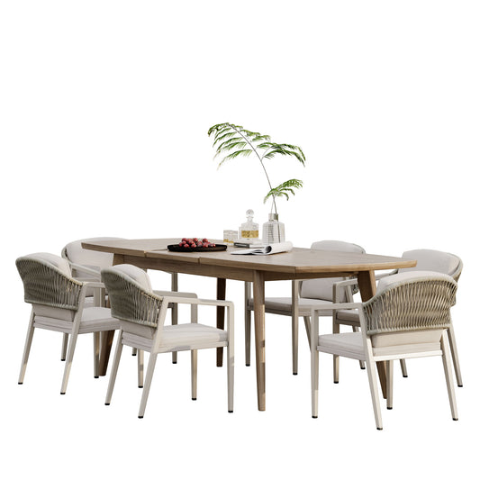 Modern Outdoor Dining Set With Expandable Acacia Wood Table Noble House