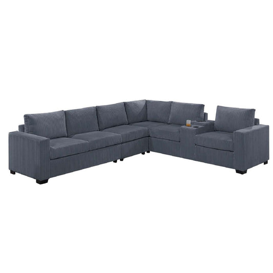 Modern Style L-Shape Sectional Set, USB Ports, Cup Holder