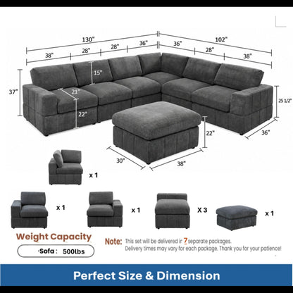 Oversized Modular Sectional Sofa, 7 Piece Reversible With Ottoman - Dark Gray Home Essentials