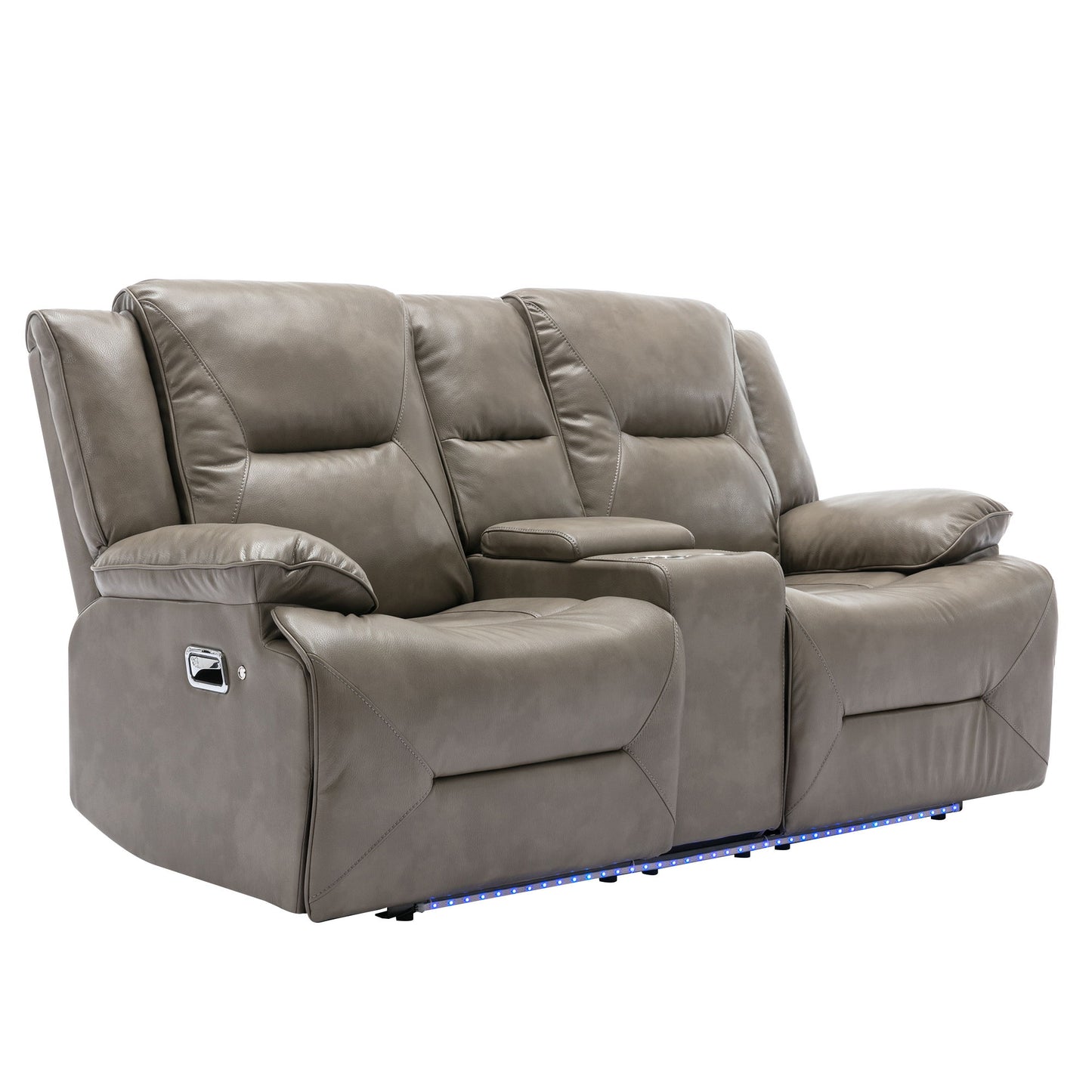 2 Seater Home Theater Recliner Manual Recliner Chair With A LED Light Strip Two Cup Holders And A Storage Box For Living Room Hearth and Haven
