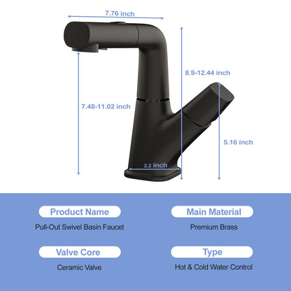 Pull Down Bathroom Sink Faucet With Three Water Modes And Construction - Matte Black Daily Nest