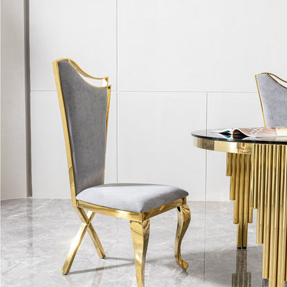 Gorgeous Streamlined High Back Fabric Stainless Steel Dining Chair (Set of 2) - Gold / Gray Home Essentials