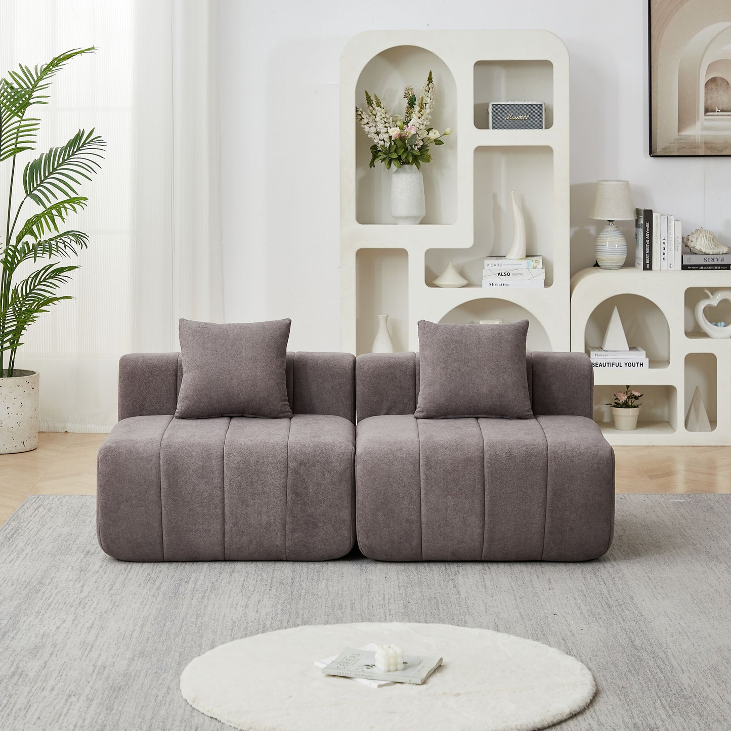 Modular Sectional Sofa With 2 Pillows, Symmetrical Design Home Essentials