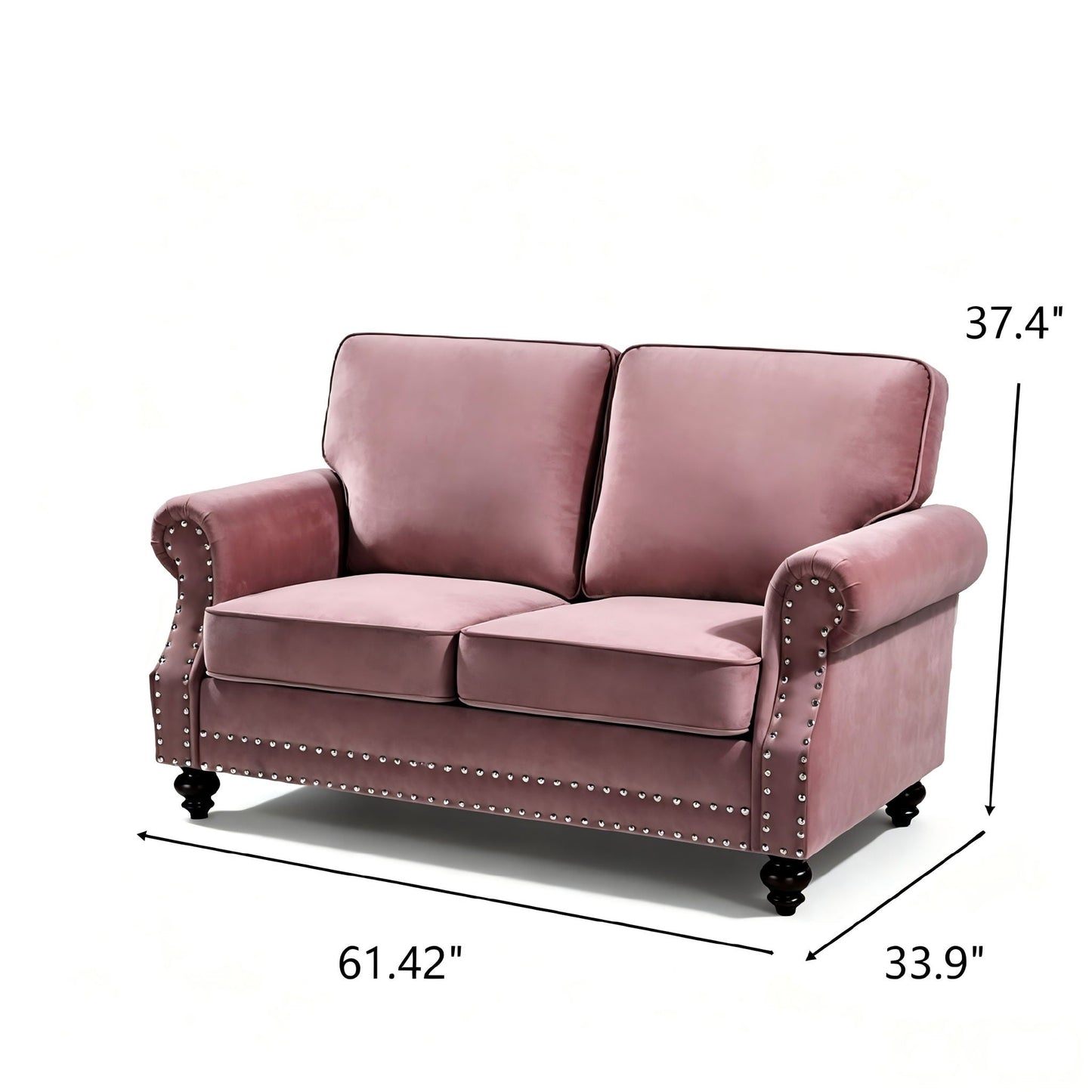 Loveseat Sofa With Nailhead Detail & Turned Legs, 2 Seater Upholstered Couch US Pride