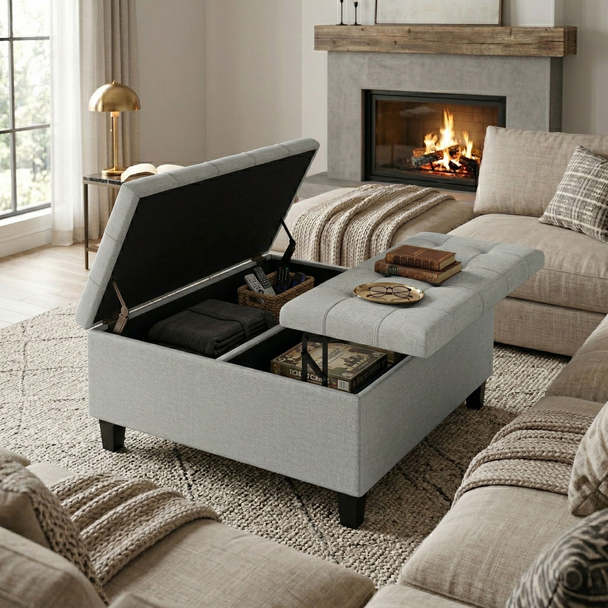Harrison - Coffee Table Storage Ottoman Lift Top - Stone Gray Simpli-Home