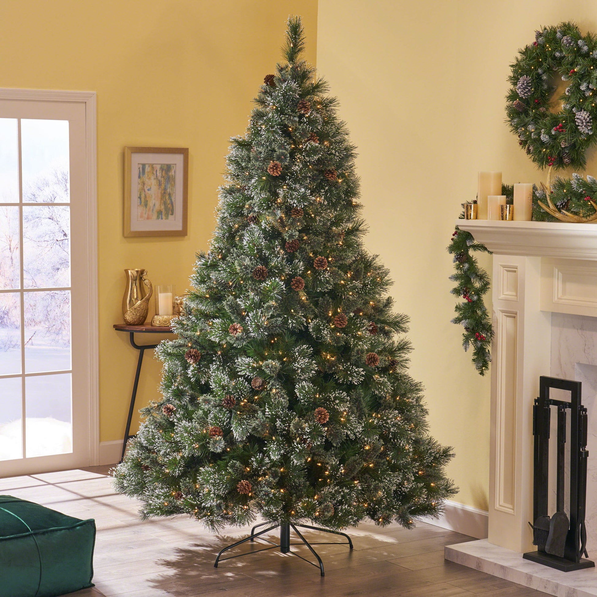 Cashmere And Snow Bristle Mixed Christmas Tree With Pine Cones - Green Noble House