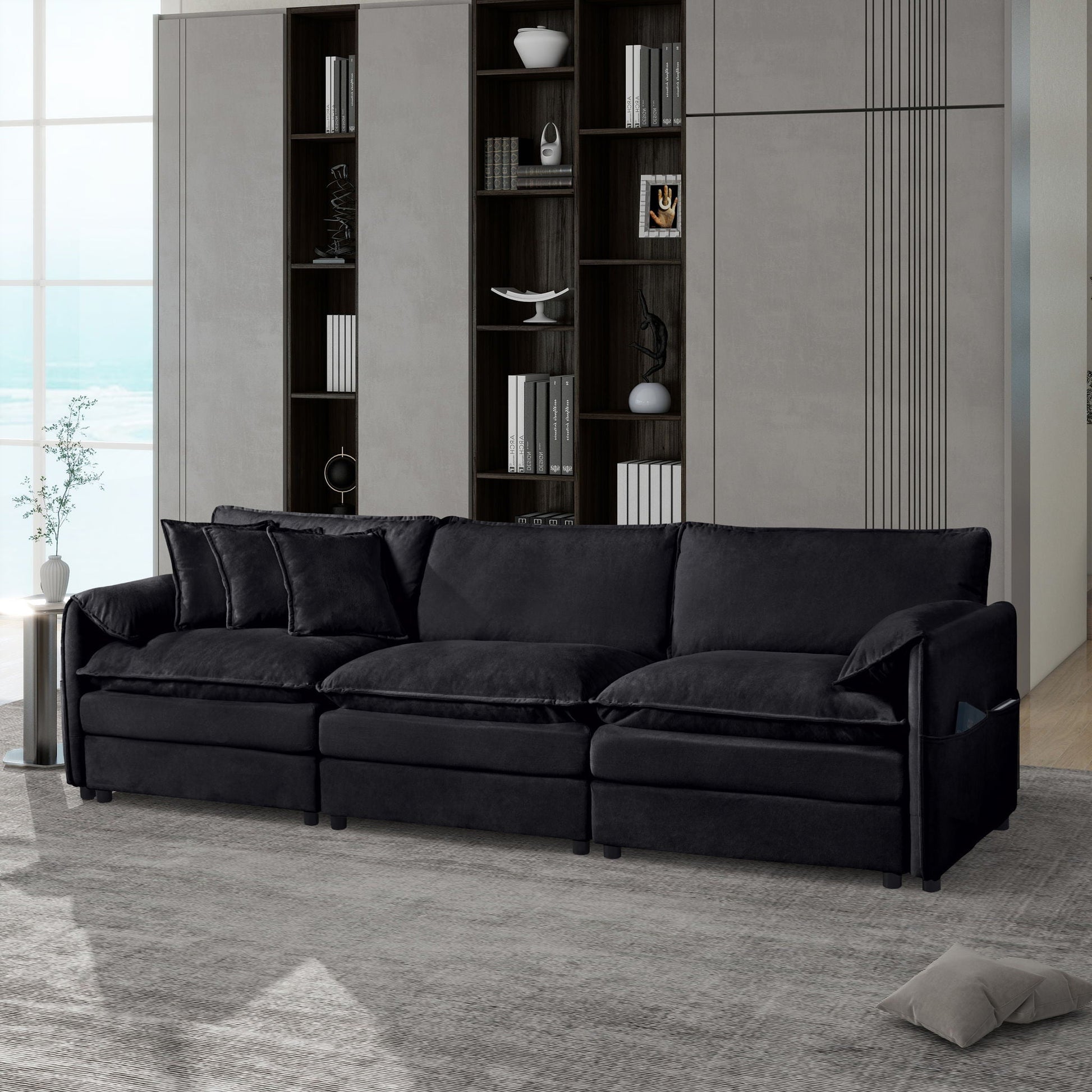 Modern Chenille Oversized Deep Seat Sectional Sofa With Pillows Home Essentials