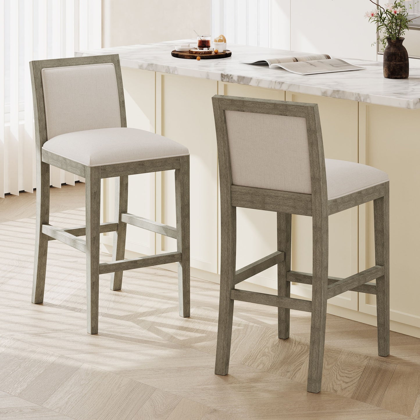 Upholstered Barstools (Set of 2) Noble House
