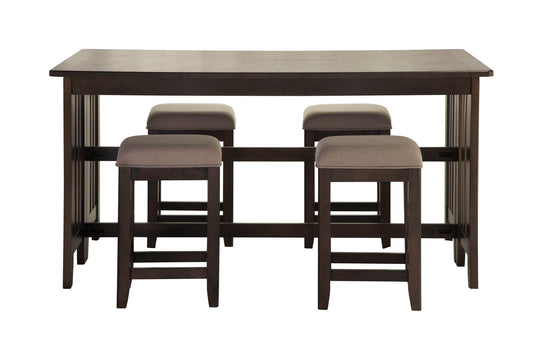 Drop Leaf Table & 4 Stools - Dark Brown Bernards Furniture