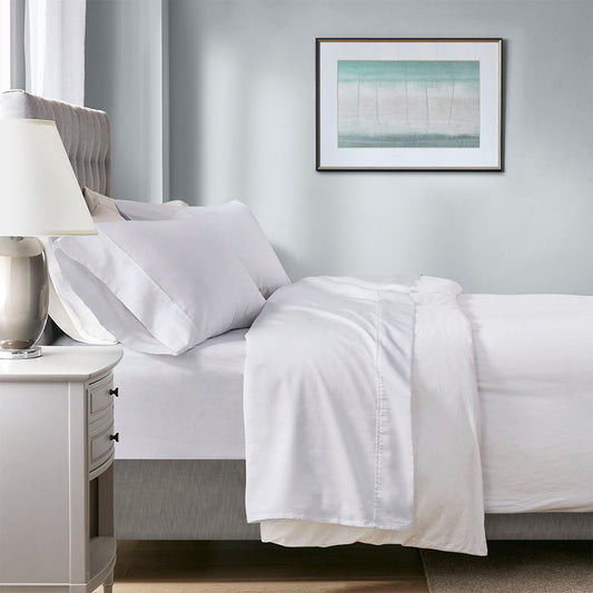 1000 Thread Count - HeiQ Smart Temperature Cotton Blend 4 Piece King Sheet Set - White Beautyrest
