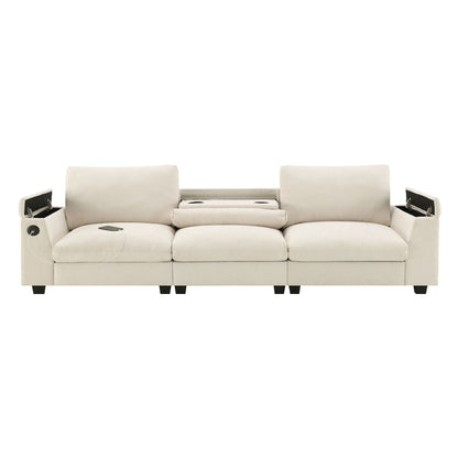 Sectional With Bluetooth Speaker Comfy Cloud Couch Set With Drop Down Table Cup Holders, USB Charger Storage Armrest Wide Seat Sofa