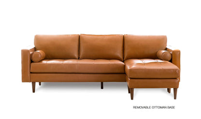 Mid-Century Tufted Leather Sectional With Reversible Chaise Nicelink