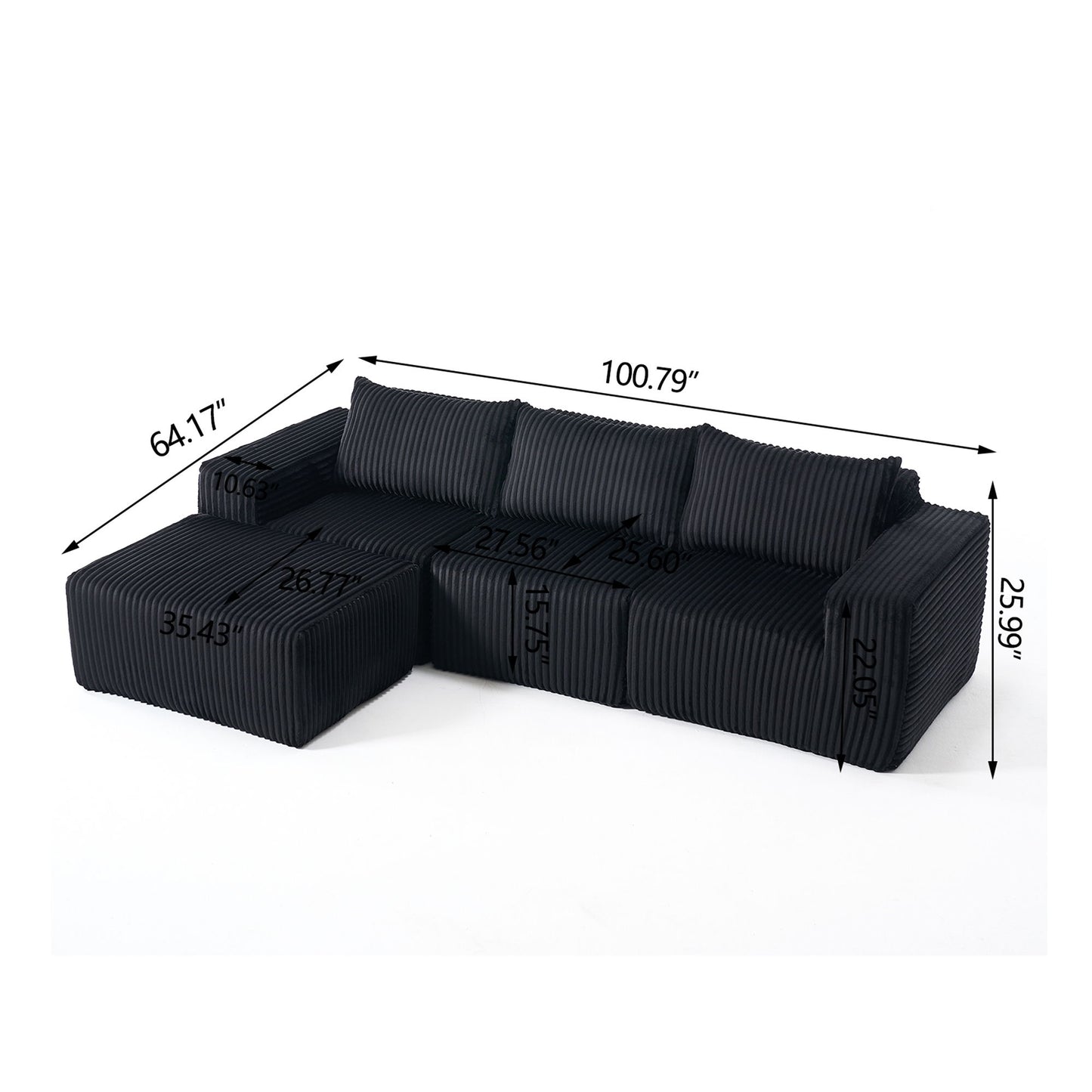 L - Shape Modern Minimalist Modular Sectional Sofa, Upholstered Cloud Couch With Deep Seats Home Essentials